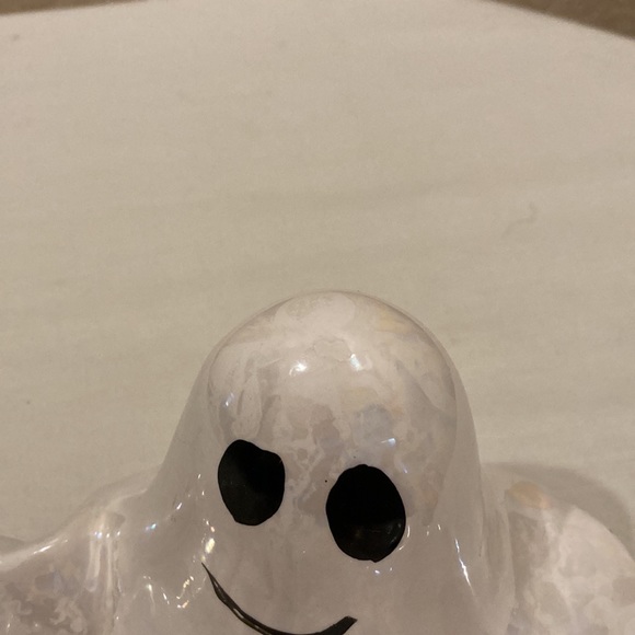 WCL Vtg Iridescent Ceramic Halloween White Ghost Candy Bowl Dish Scalloped Edges - Picture 9 of 16